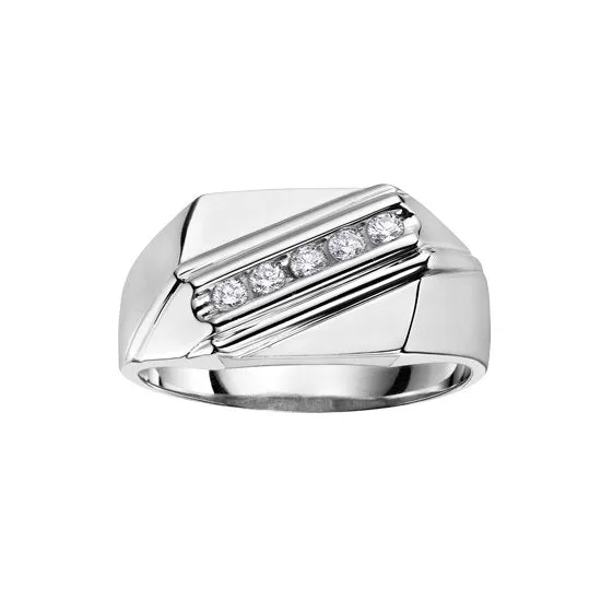 10K White Gold (0.20ct) Diamond Diagonal Channel Set Mens Ring