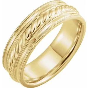 10K Yellow 7 mm Rope Pattern Band with Milgrain Size 10