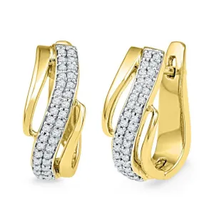 10K Yellow Gold Round Diamond Diagonal Double Row Hoop Earrings 1/4 Cttw