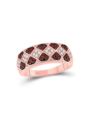 10kt Rose Gold Womens Round Red Color Enhanced Diamond Checkered Band 1/2 Cttw