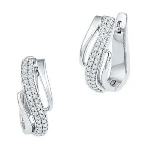 10kt White Gold Womens Round Diamond Diagonal Double Row Hoop Earrings 1/4 Cttw