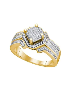 10kt Yellow Gold Womens Round Diamond Diagonal Square Frame Cluster Ring 3/8 Cttw