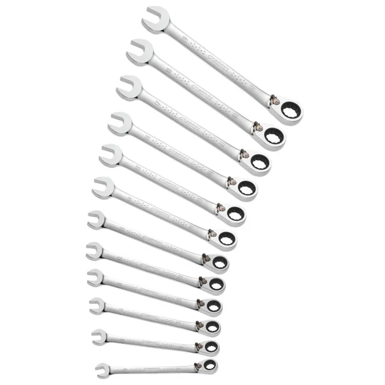 12-PC. Metric Reversible Combination Ratcheting Wrench Set - 12-PT.