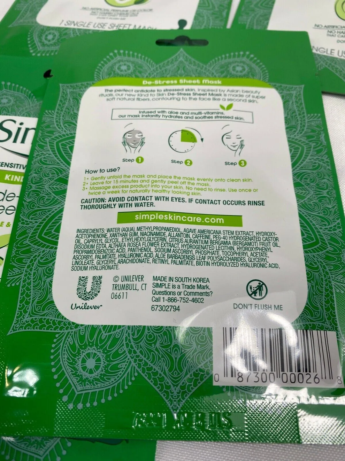 (13) Simple SkinCare De Stress Sheet Face Mask Calming Aloe Multivitamins