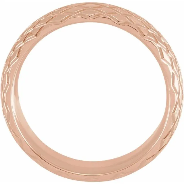 14K Rose 6 mm Rhombus Patterned Band