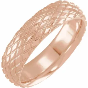 14K Rose 6 mm Rhombus Patterned Band