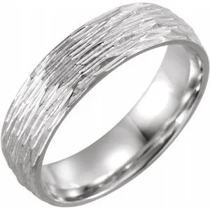 14K White 6 mm Tree Bark Pattern Band  Size 10