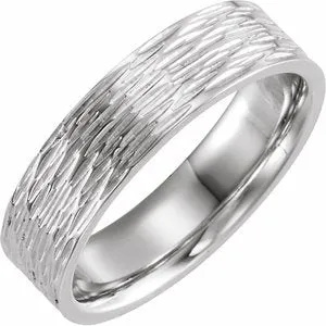 14K White 6 mm Tree Bark Pattern Band Size 7