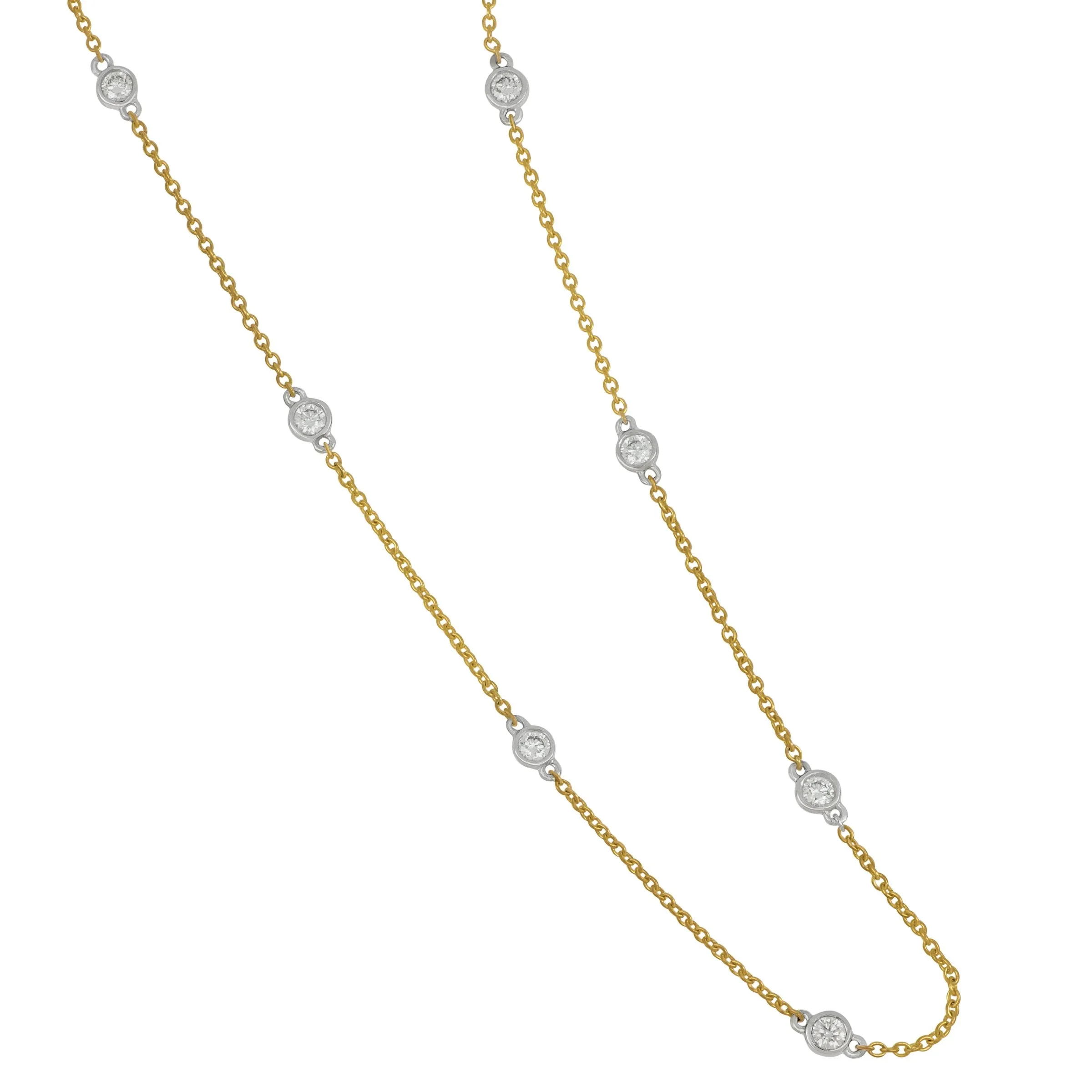 14k Yellow and White Gold Diamonds by the Yard Necklace 20" Adjustable, D=0.53tw