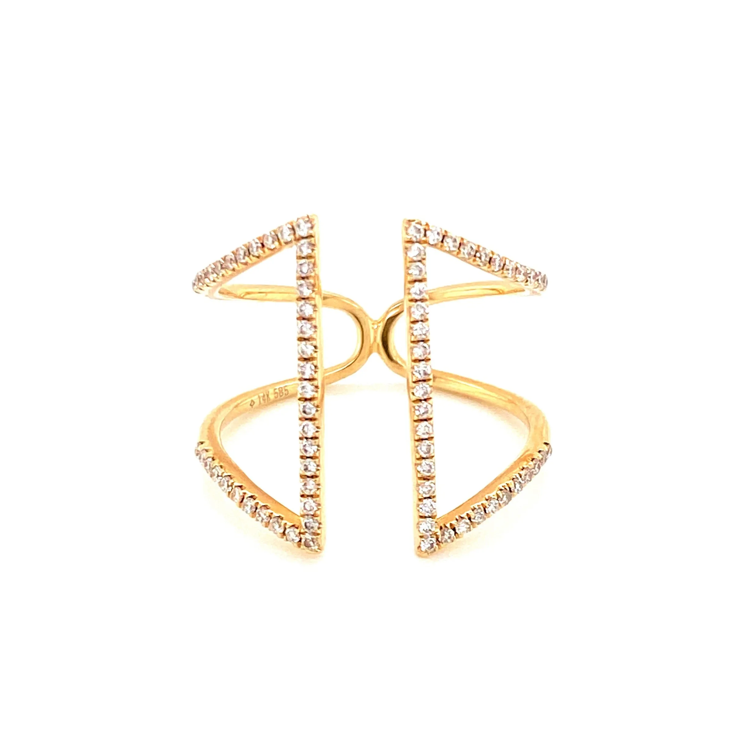 14K Yellow Gold Diamond Open Angled Cigar Ring