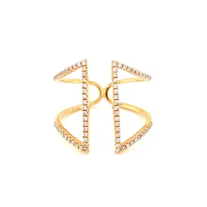 14K Yellow Gold Diamond Open Angled Cigar Ring
