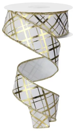 1.5" Metallic Thick/Thin Diagonal: White, Gold (10 Yards) RGE1673K3