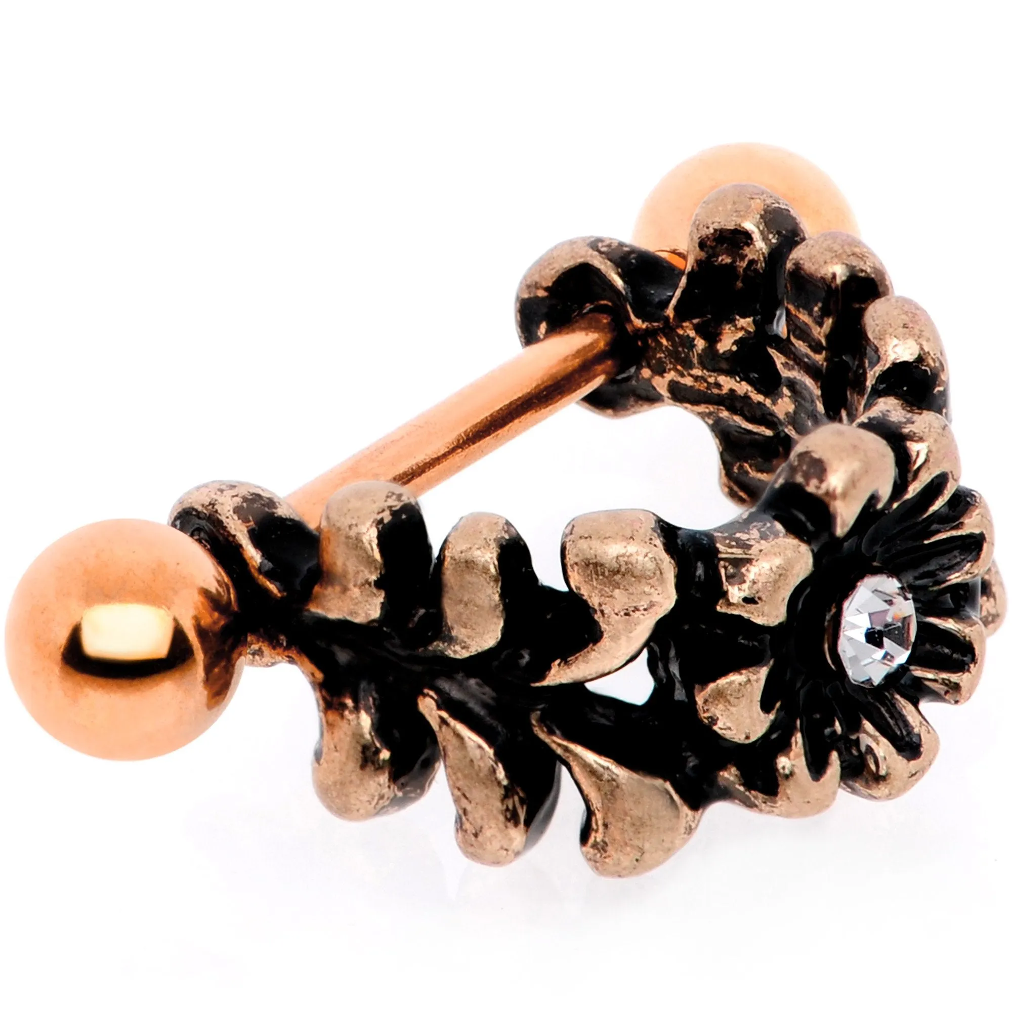 16 Gauge 1/2 Clear Gem Rose Gold Tone Flower Cuff Cartilage Earring