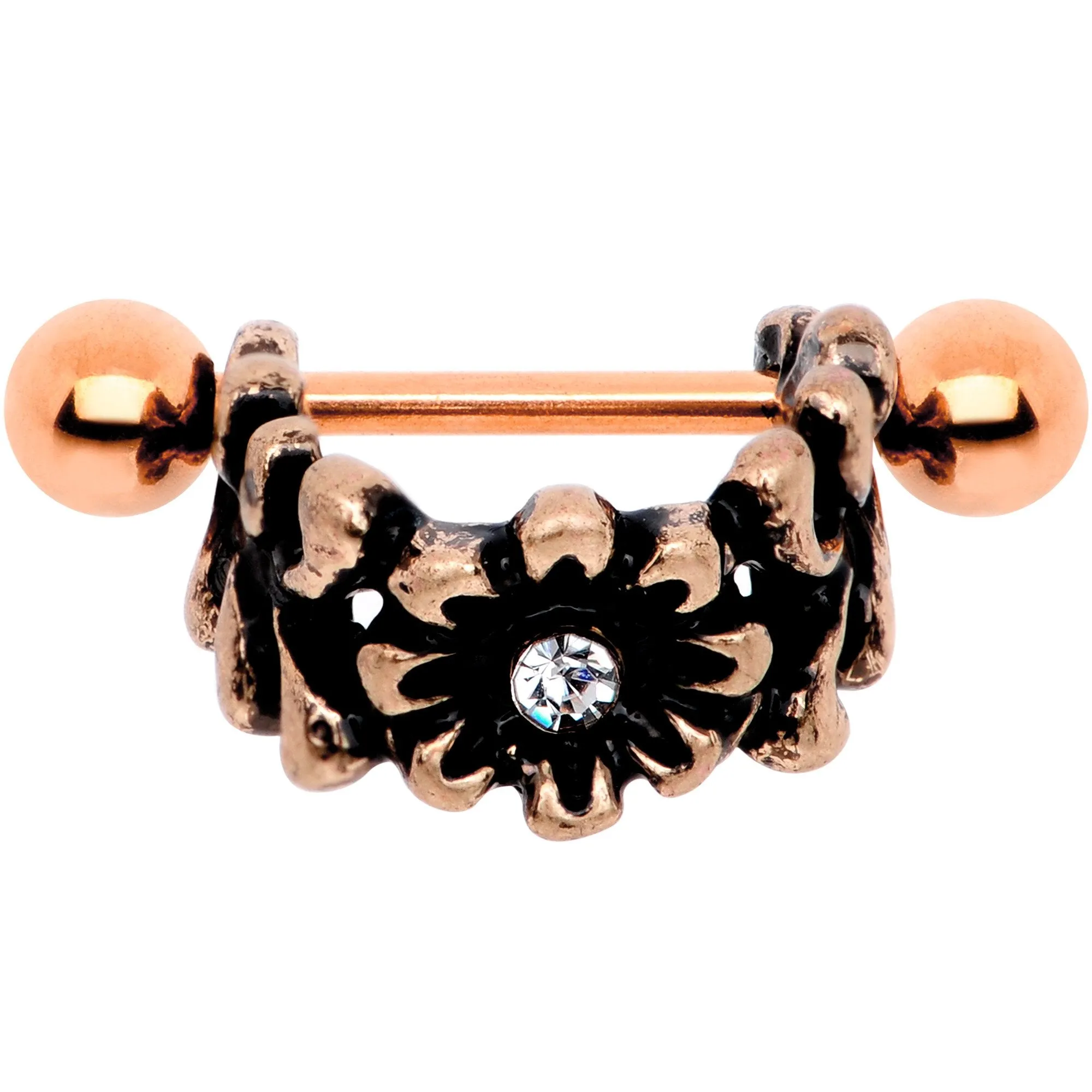 16 Gauge 1/2 Clear Gem Rose Gold Tone Flower Cuff Cartilage Earring