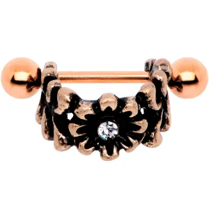 16 Gauge 1/2 Clear Gem Rose Gold Tone Flower Cuff Cartilage Earring