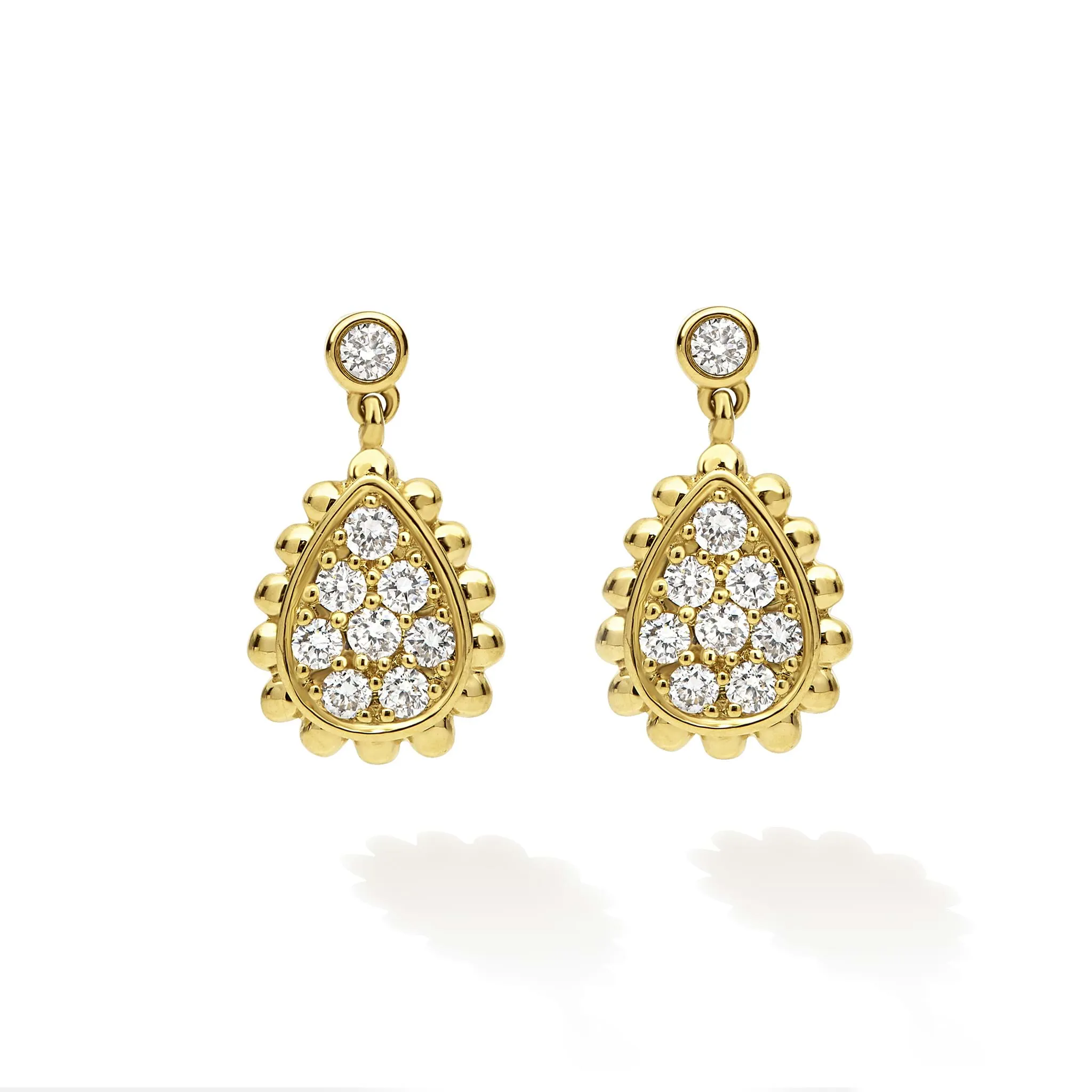 18K Caviar Gold Diamond Drop Earring