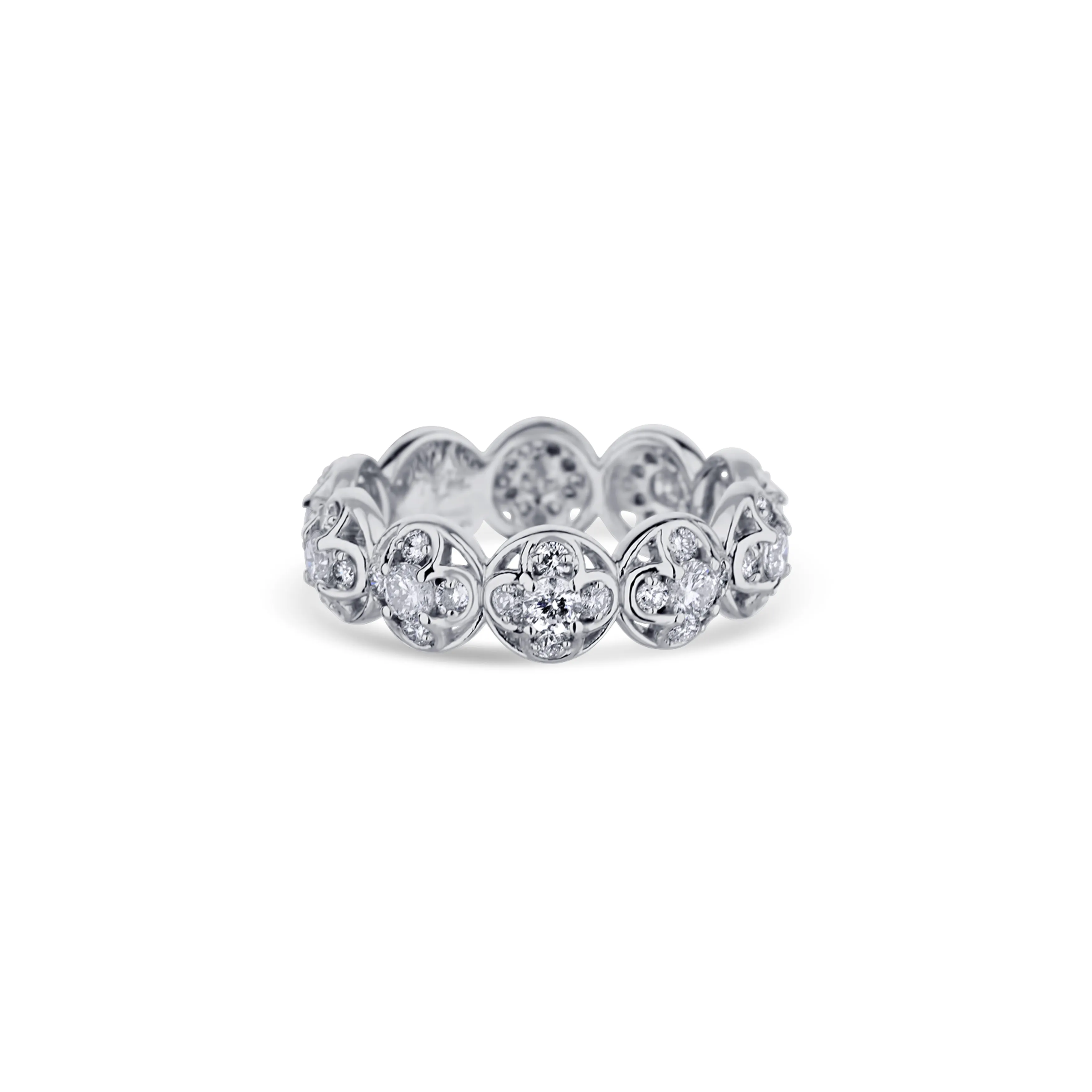 18K White Gold Round Diamond Cluster Eternity Band