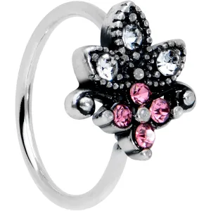 20 Gauge 5/16 Clear Pink Gem Abstract Leaf Flower Nose Hoop
