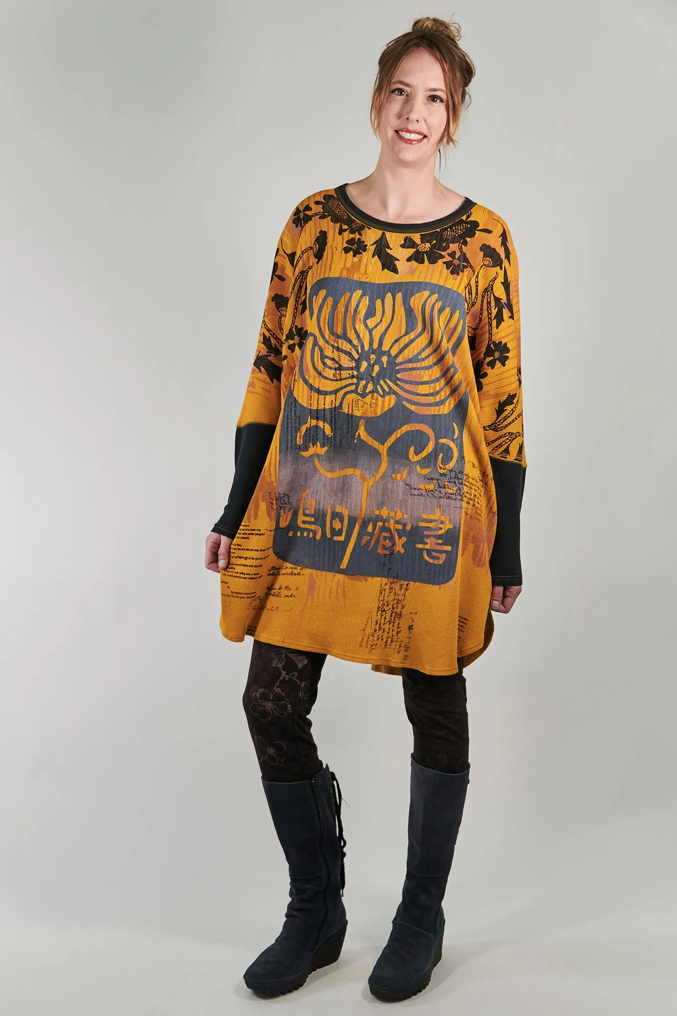 2251 Natural City Tunic Turmeric with contrast thread-P