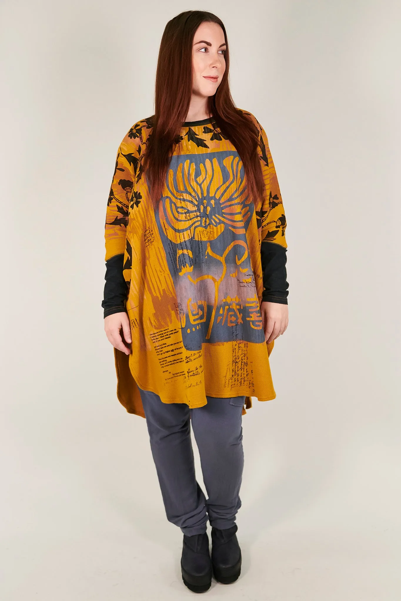 2251 Natural City Tunic Turmeric with contrast thread-P
