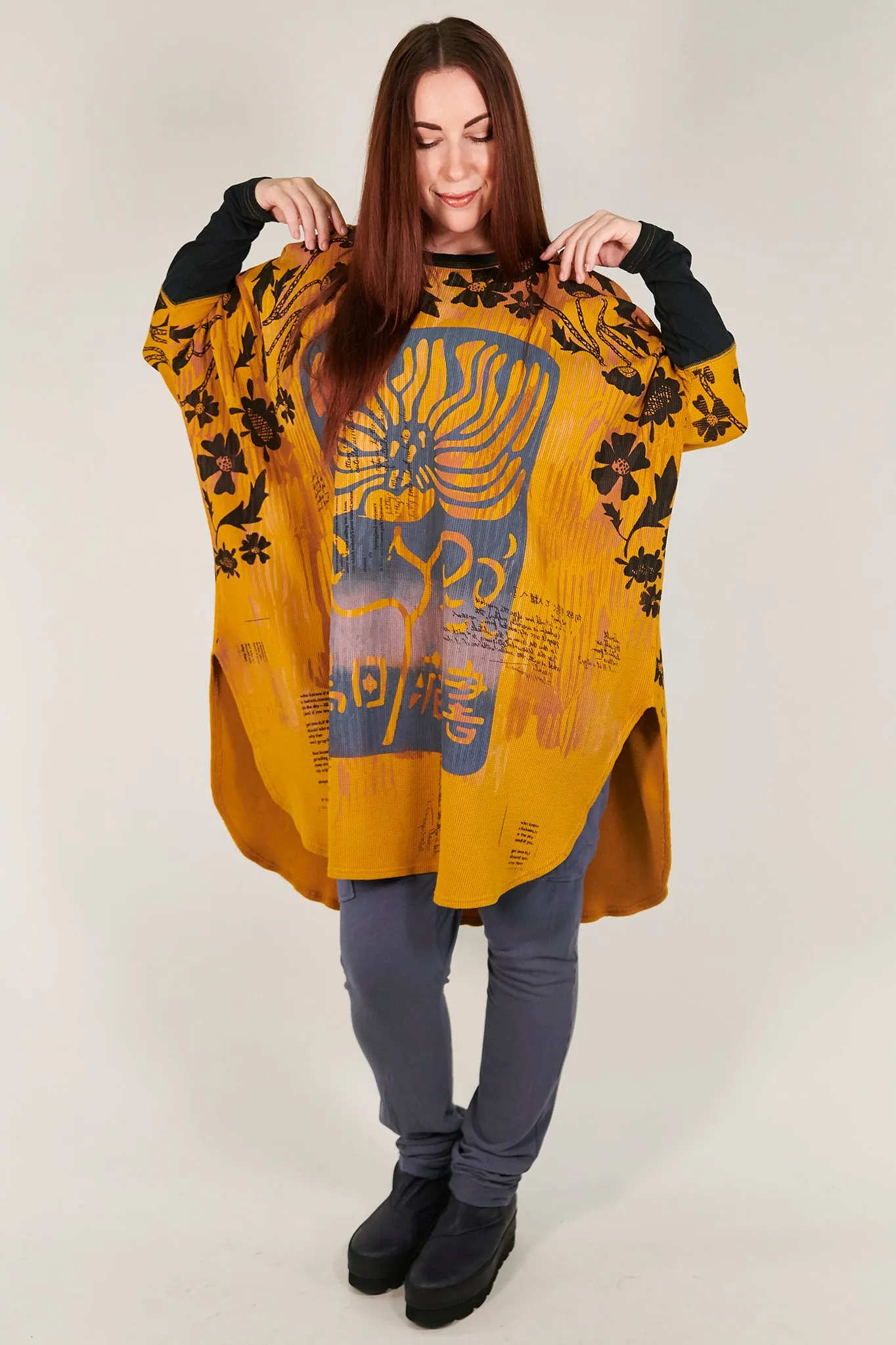 2251 Natural City Tunic Turmeric with contrast thread-P