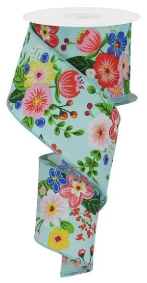 2.5" Graphic Florals: Aqua (10 Yards) RGE1133WC