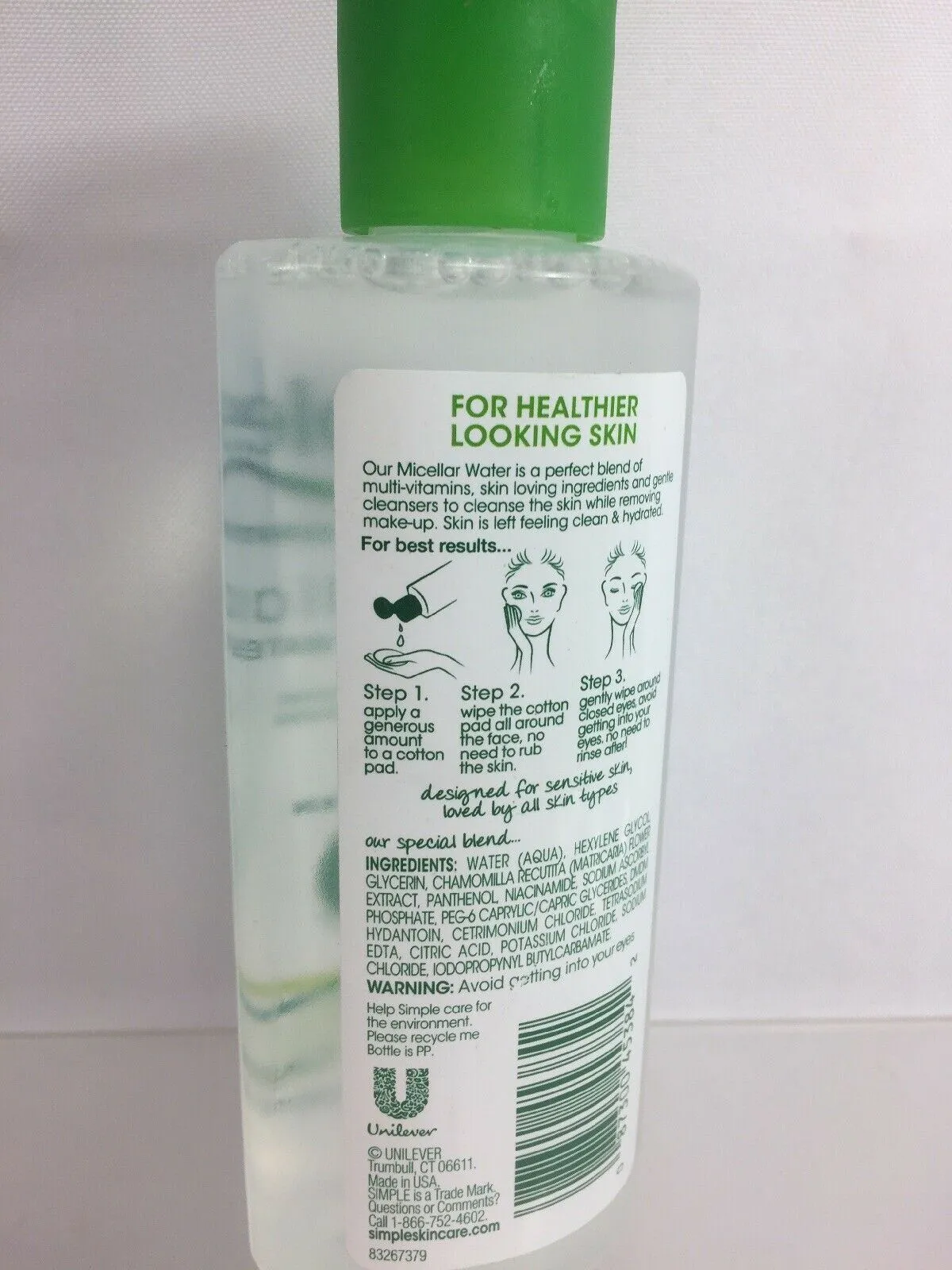(4) Simple Sensitive Micellar Cleansing Water Make Up Removes 6.7oz