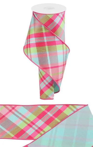 4" Diagonal Plaid/Pg Fused Back: Light Pink, Robin Egg (10 Yards) RGX005215