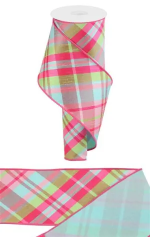 4" Diagonal Plaid/Pg Fused Back: Light Pink, Robin Egg (10 Yards) RGX005215