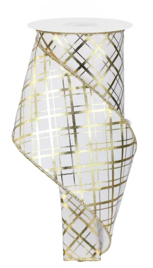 4" Metallic Thick/Thin Diagonal: White, Gold (10 Yards) RGE1675K3