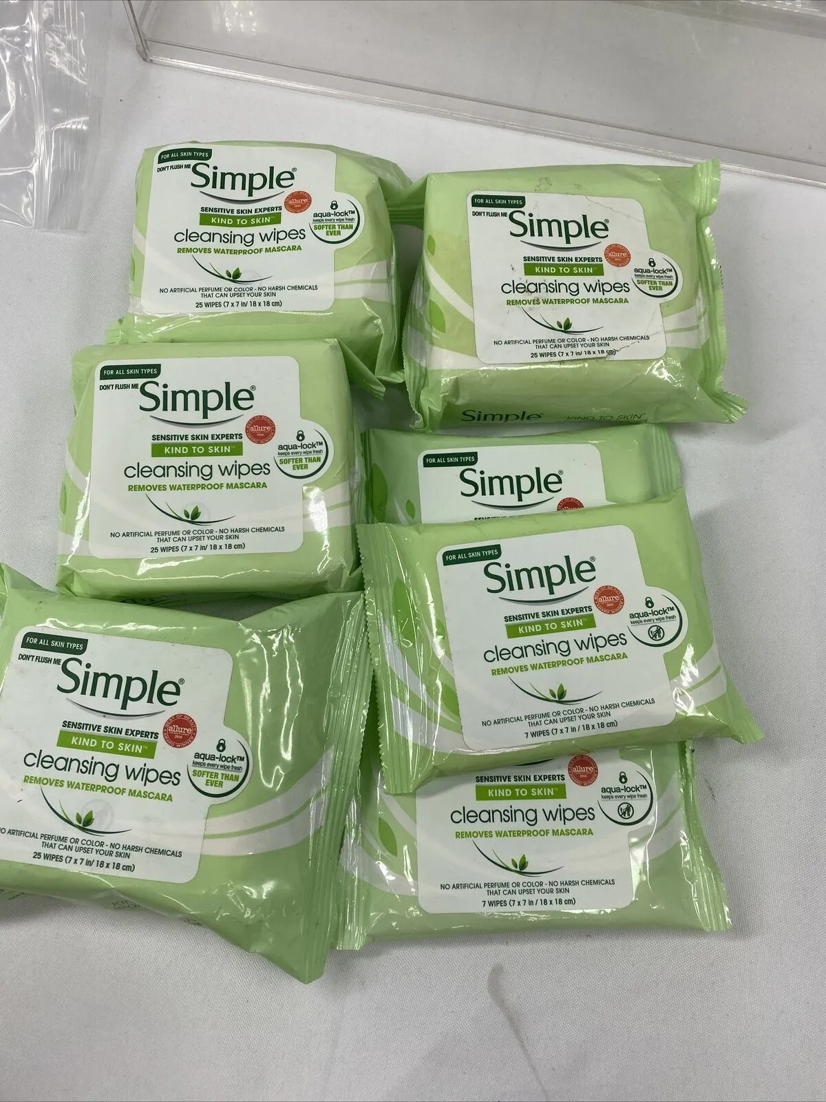 (7) Simple Sensitive Cleansing Wipes Make Up Removes Waterproof 7ct & 25ct 121tt
