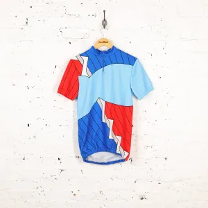 90s 1/4 Zip Patterned Cycling Top Jersey - Blue - L