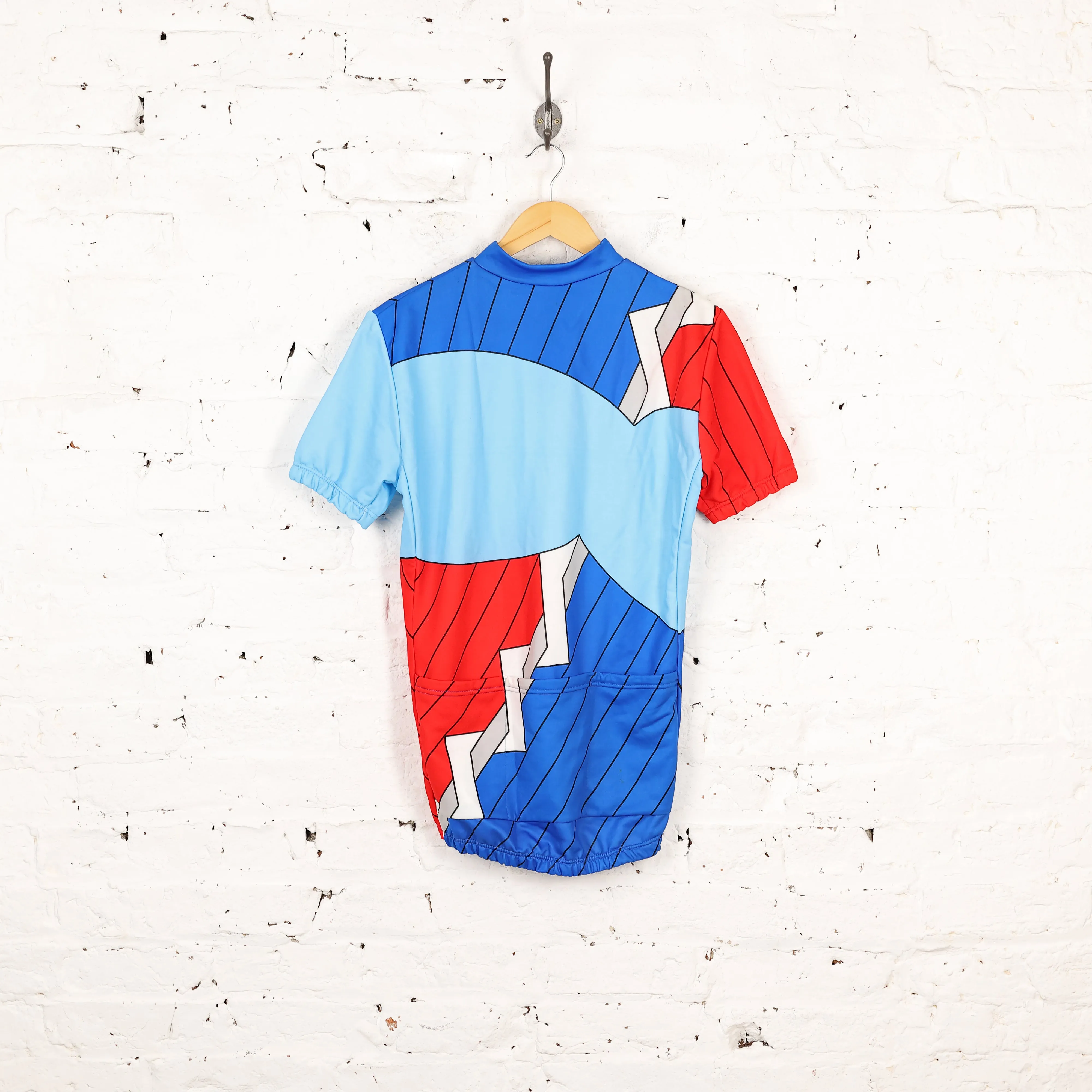 90s 1/4 Zip Patterned Cycling Top Jersey - Blue - L