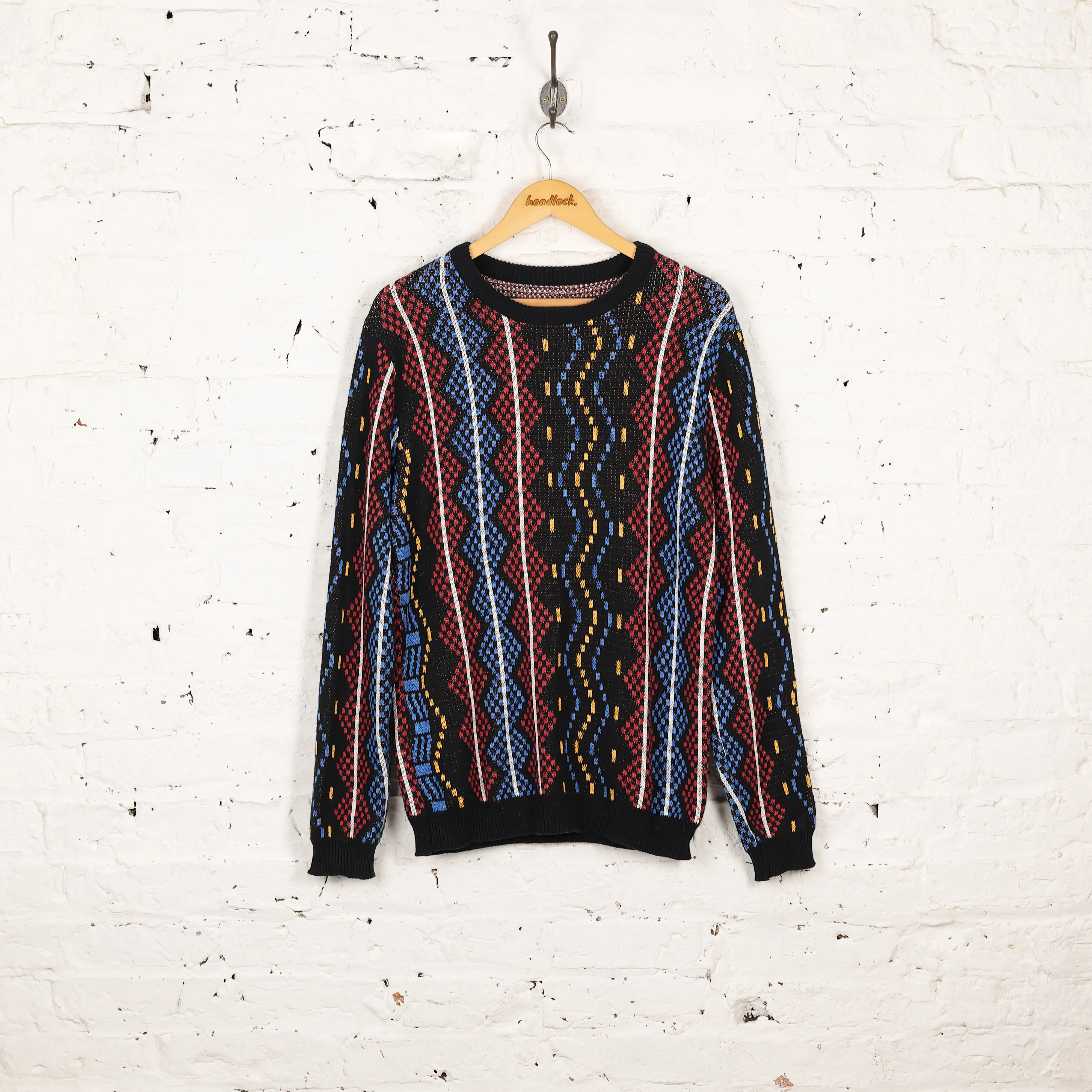90s Striped Pattern Knit Jumper - Black - M