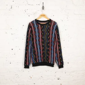 90s Striped Pattern Knit Jumper - Black - M