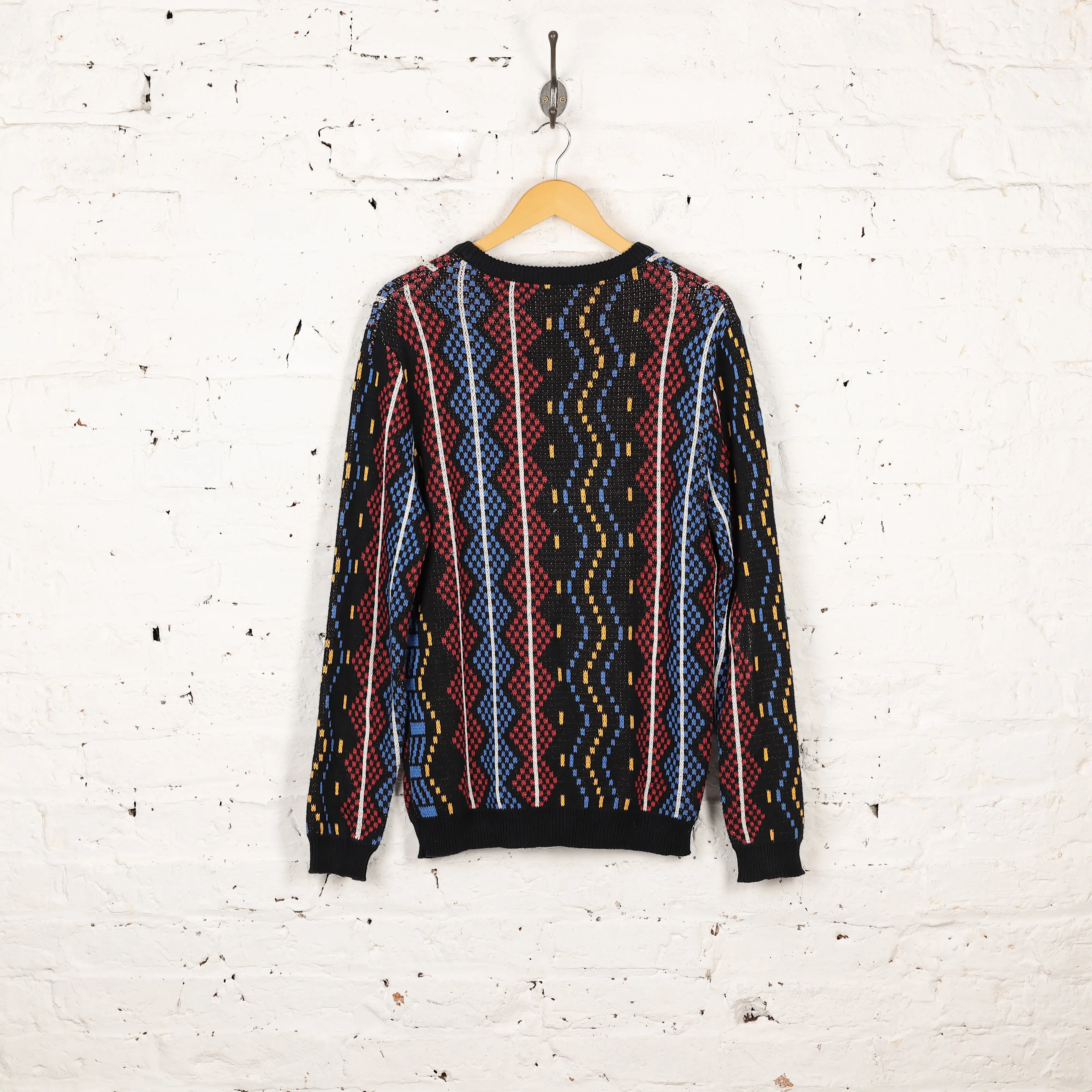90s Striped Pattern Knit Jumper - Black - M