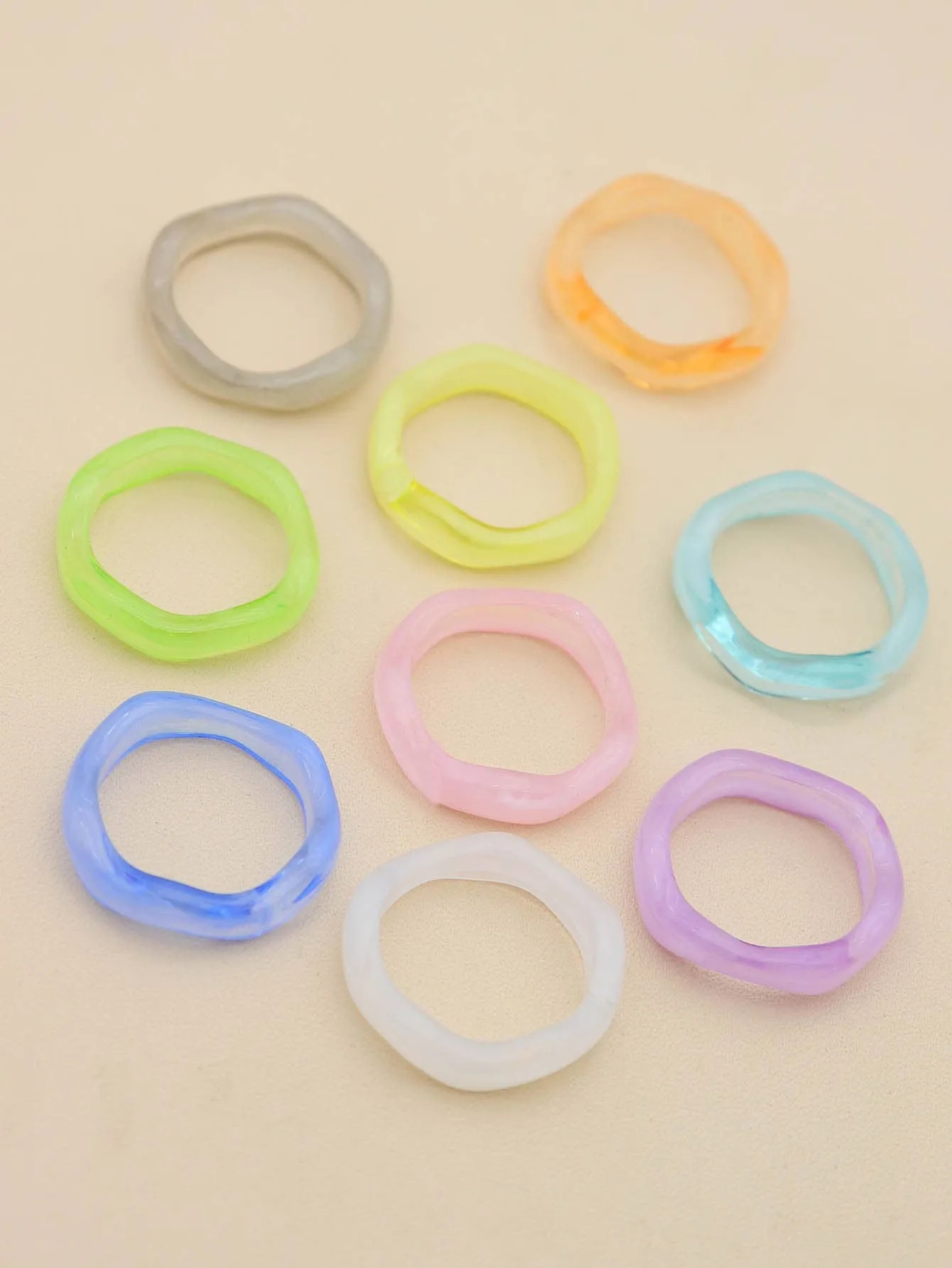 9pcs Simple Resin Ring - Multicolor