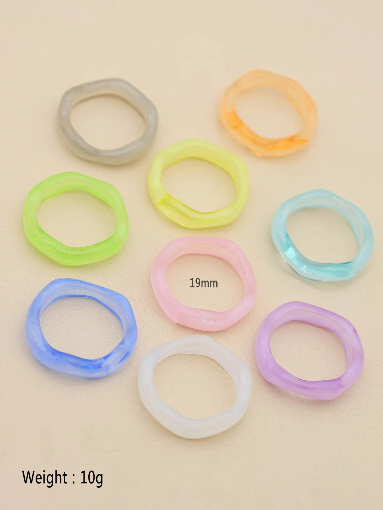 9pcs Simple Resin Ring - Multicolor