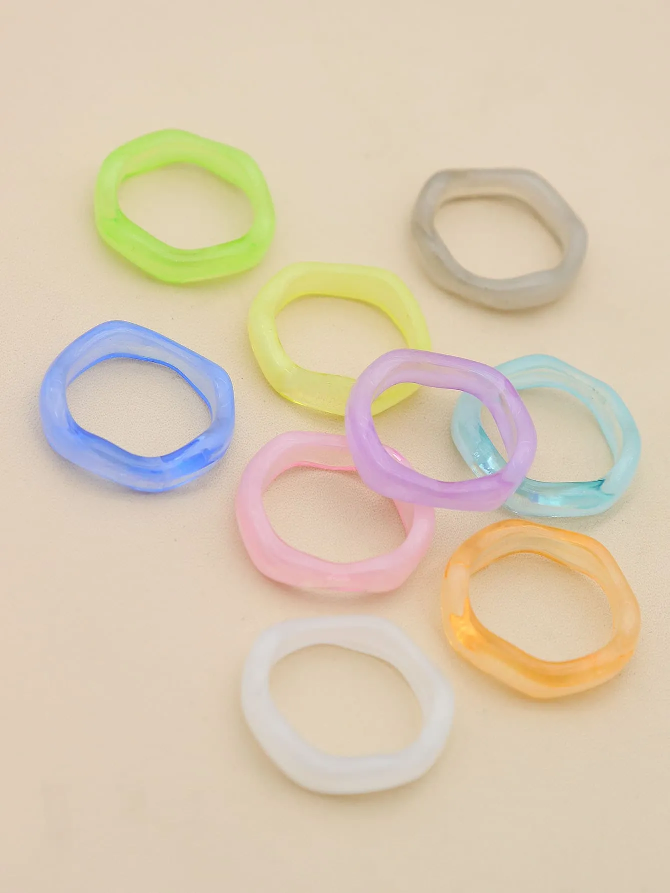 9pcs Simple Resin Ring - Multicolor