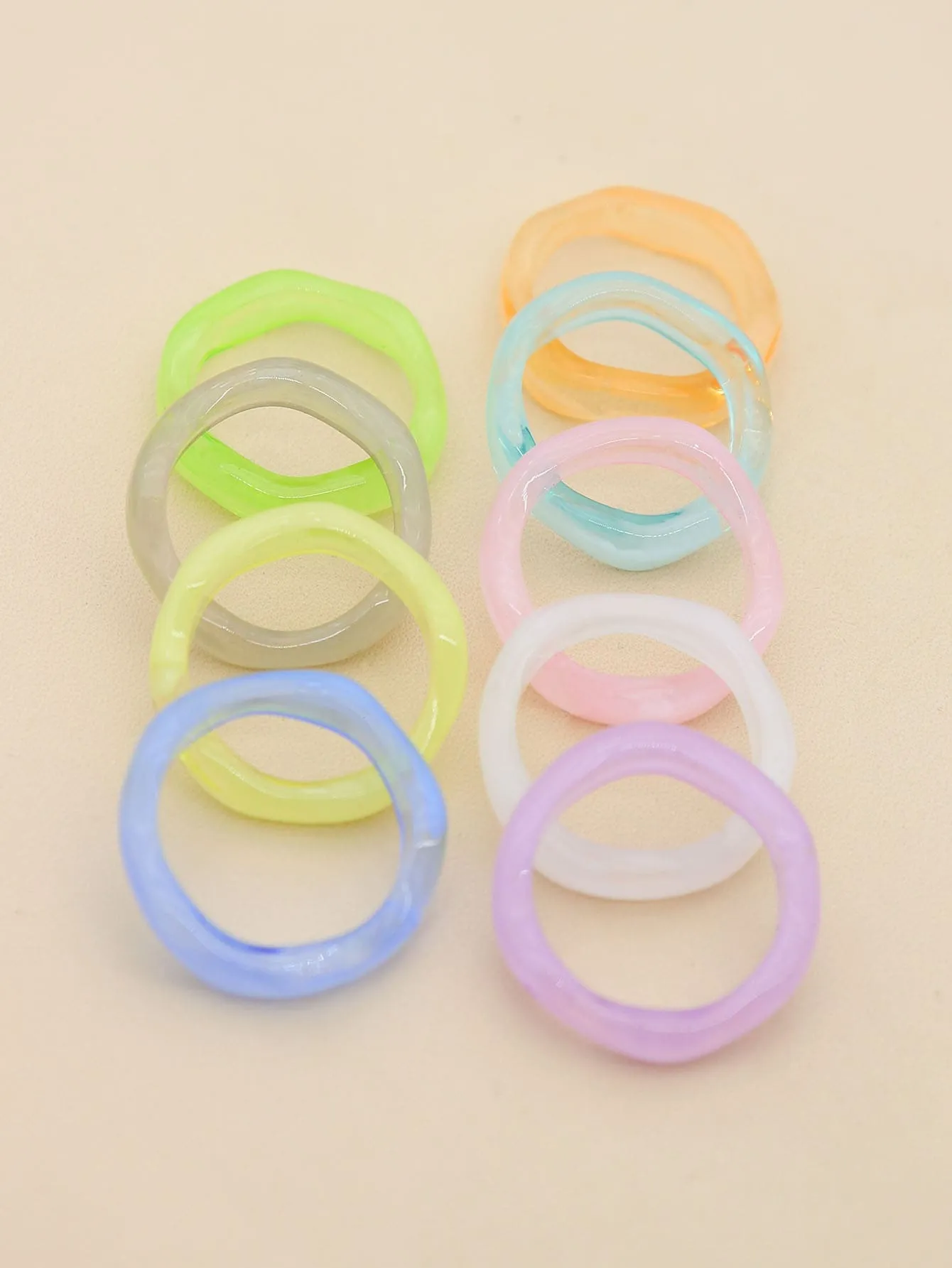 9pcs Simple Resin Ring - Multicolor