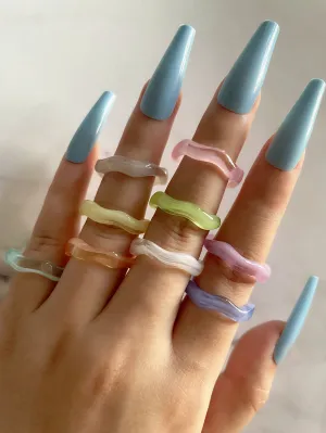 9pcs Simple Resin Ring - Multicolor