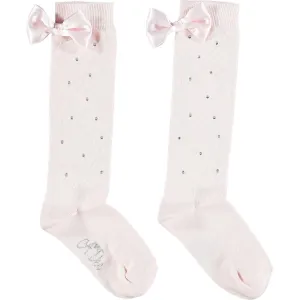 A DEE - Bow Diamante Knee High Socks  - Pink