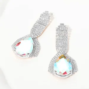 AB Teardrop Embellished with Clear Rhinestone Pageant Earrings  | AB Prom Earrings  |  654099