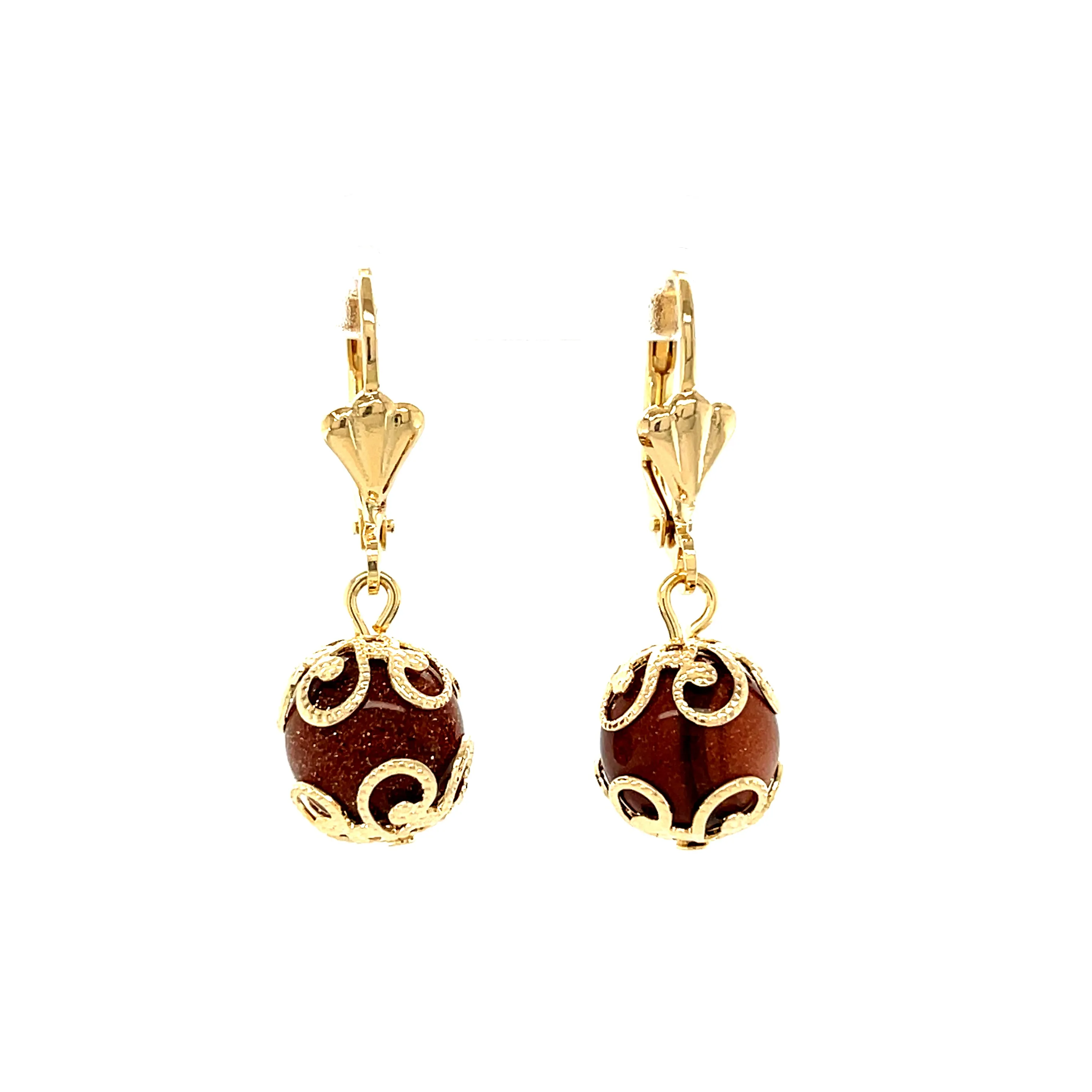 Adorned Goldstone Beads Drop Earrings 14k Gold filled