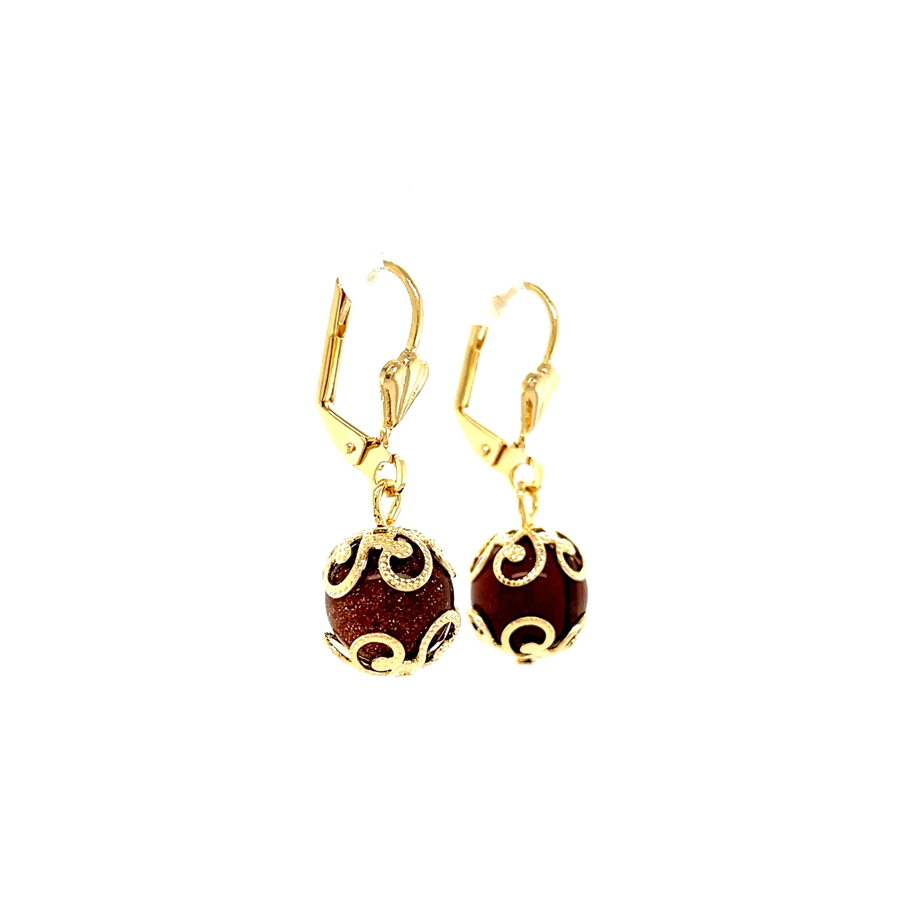 Adorned Goldstone Beads Drop Earrings 14k Gold filled