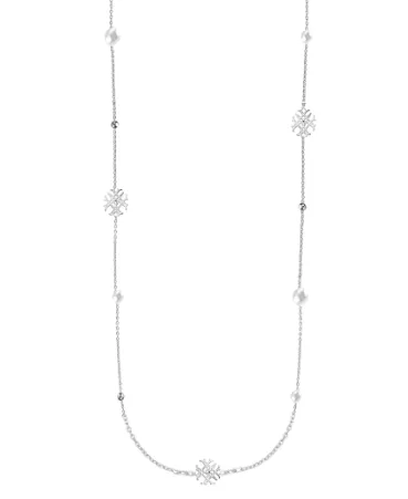 Adorned Pearl Logo Station Necklace in Silver