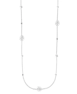 Adorned Pearl Logo Station Necklace in Silver