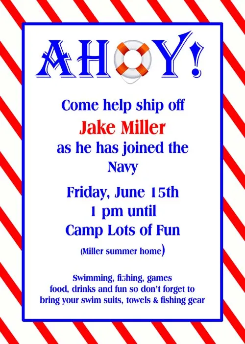 AHOY DIAGONAL STRIPE CUSTOM INVITATION