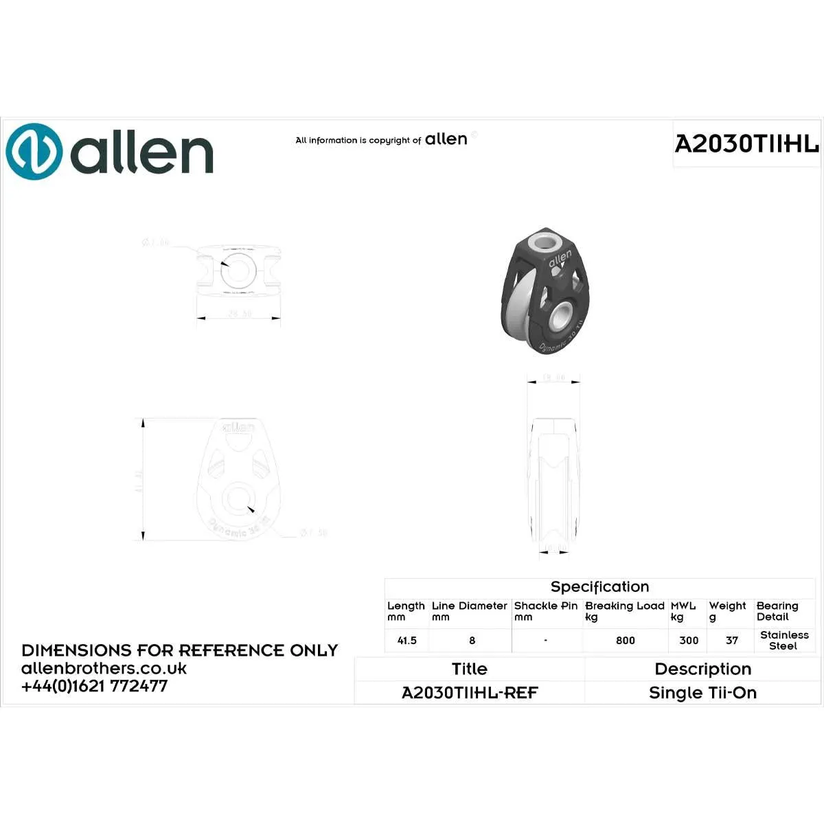 Allen 30mm High Load Single Tii On Block