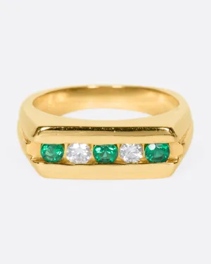 Alternating Emerald & Diamond Ring